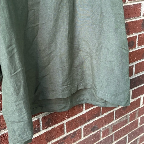 Chico’s size 2  Linen Blouse Boho puffy sleeves L 12 Women’s beaded Green boho - Picture 4 of 11